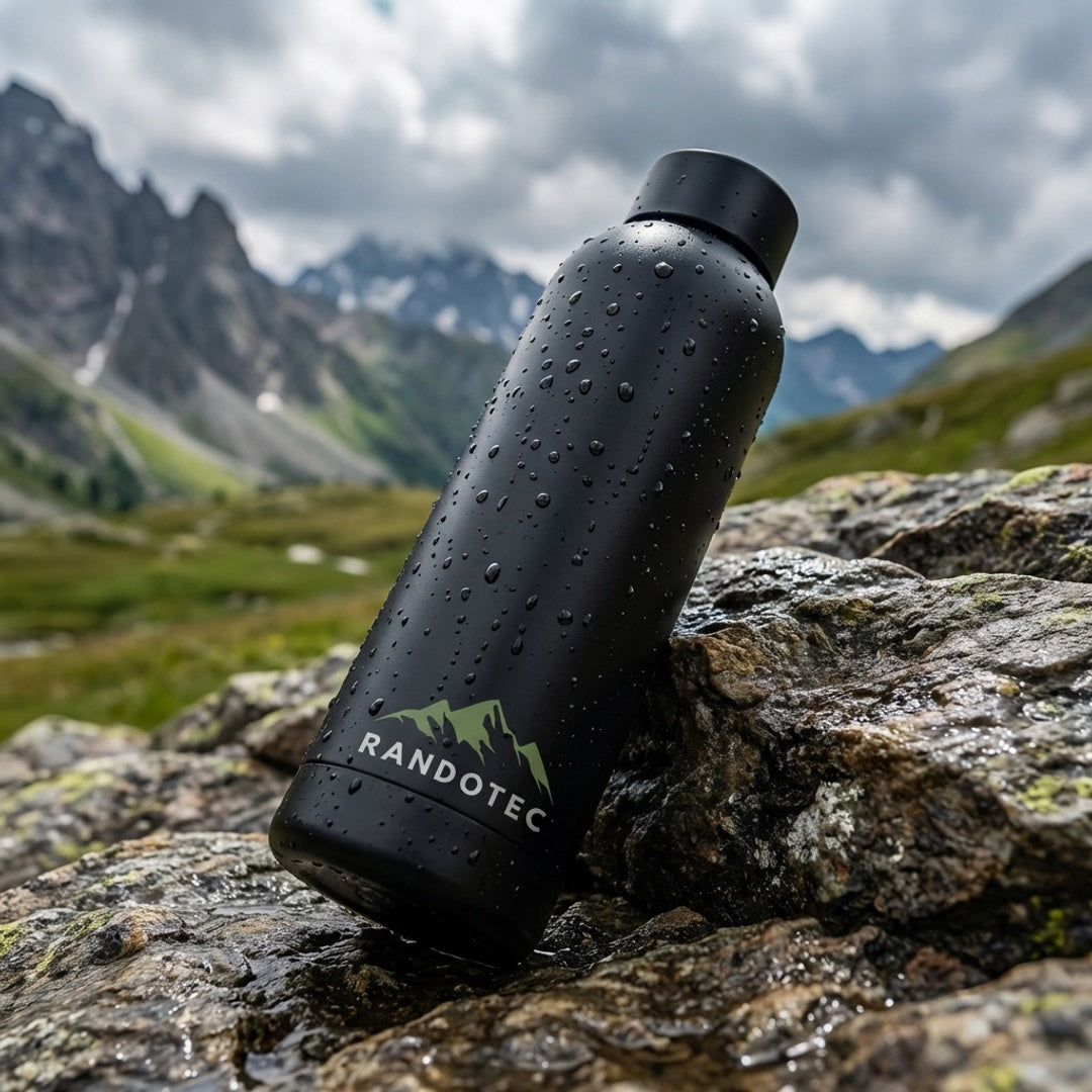 RandoTec – Bouteille Thermos Inox 1L Isotherme Bouchon Métal – Randonnée Camping - Noir