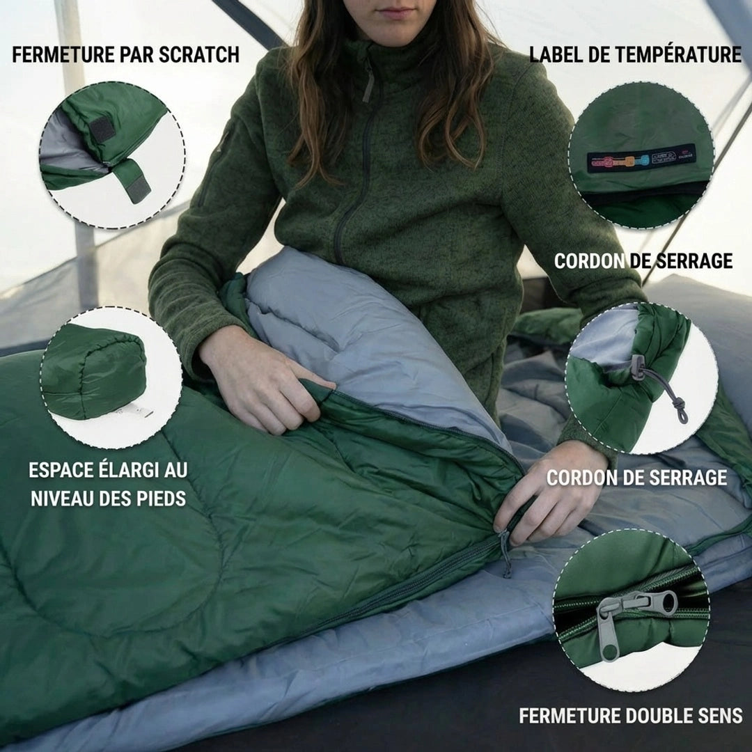 Sac de Couchage Printemps-Été — Léger, Moins 1kg, Chaud jusqu'à 0°C | Randonnée